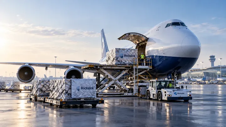 Rockslink cargo being loaded onto a freighter aircraft